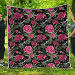 Watercolor Peony Pattern Print Quilt