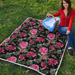 Watercolor Peony Pattern Print Quilt