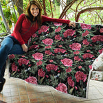 Watercolor Peony Pattern Print Quilt