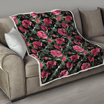 Watercolor Peony Pattern Print Quilt