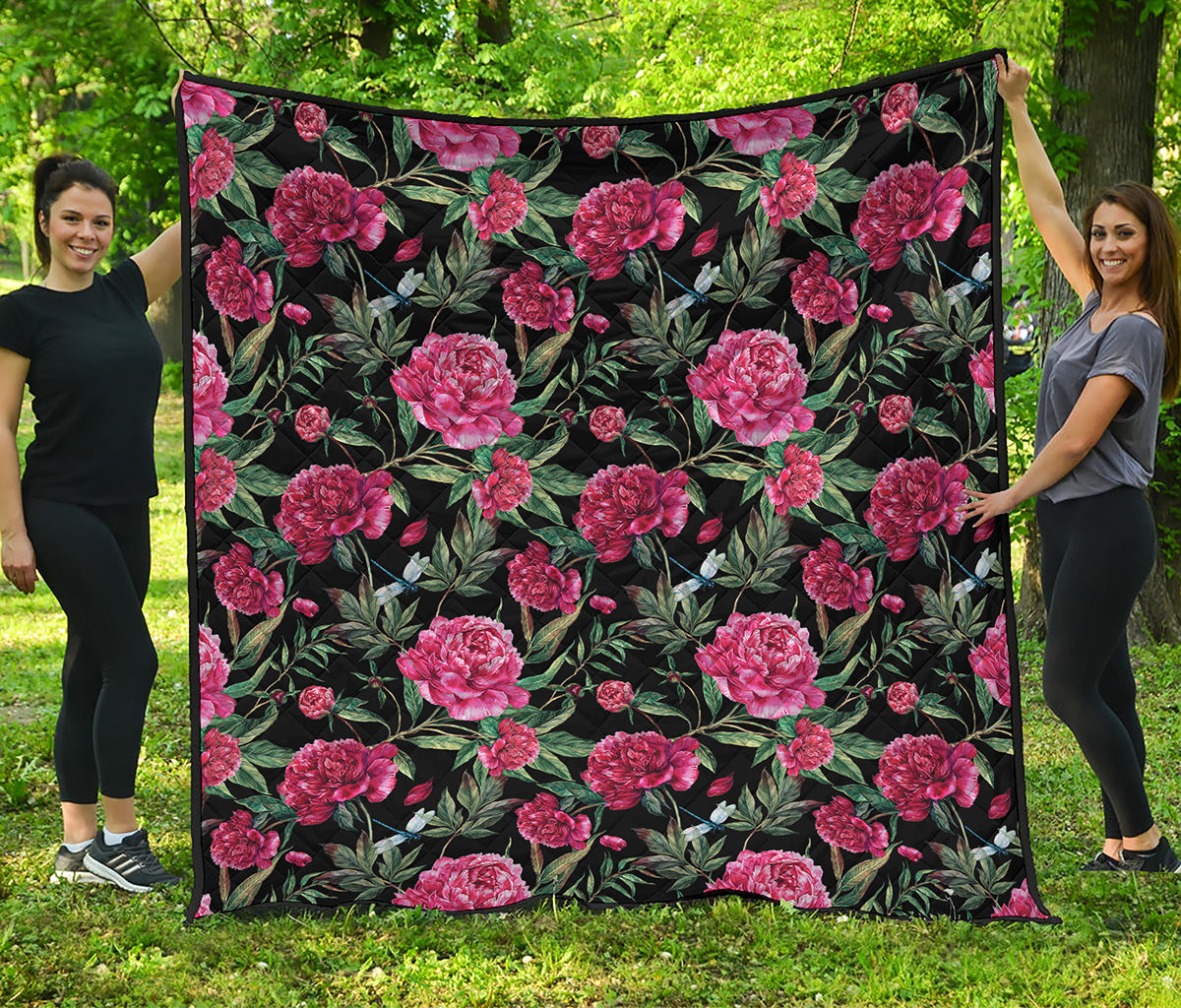 Watercolor Peony Pattern Print Quilt