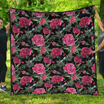 Watercolor Peony Pattern Print Quilt