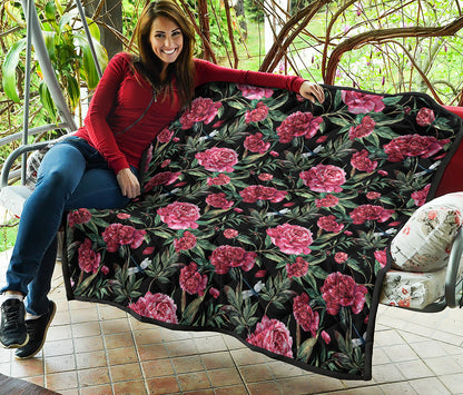 Watercolor Peony Pattern Print Quilt