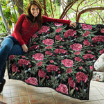 Watercolor Peony Pattern Print Quilt