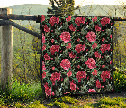 Watercolor Peony Pattern Print Quilt