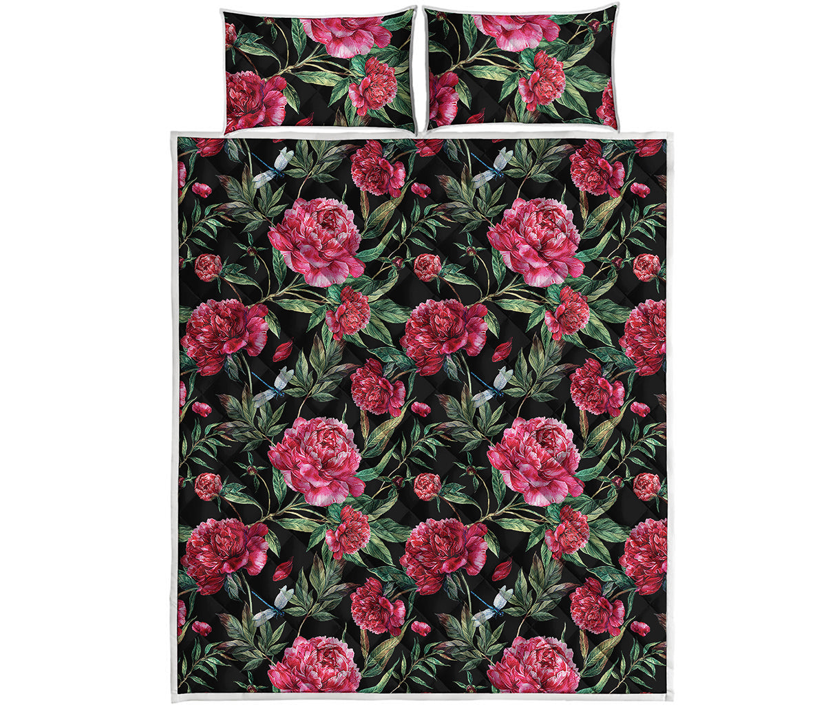 Watercolor Peony Pattern Print Quilt Bed Set