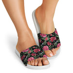Watercolor Peony Pattern Print White Slide Sandals