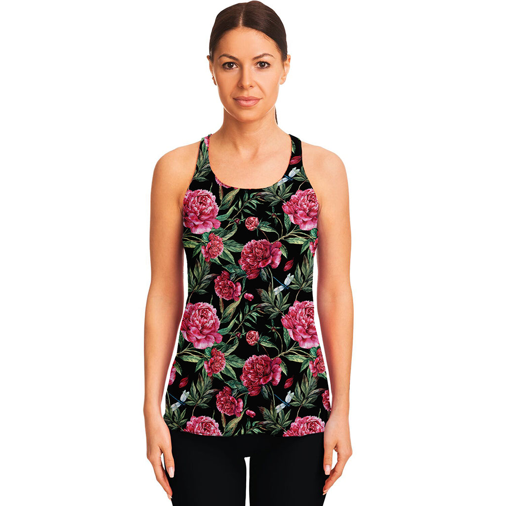 Watercolor Peony Pattern Print Women's Racerback Tank Top