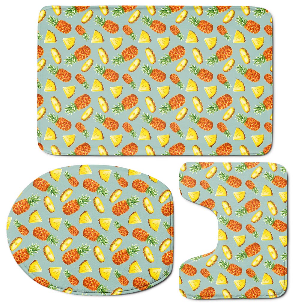 Watercolor Pineapple Pattern Print 3 Piece Bath Mat Set