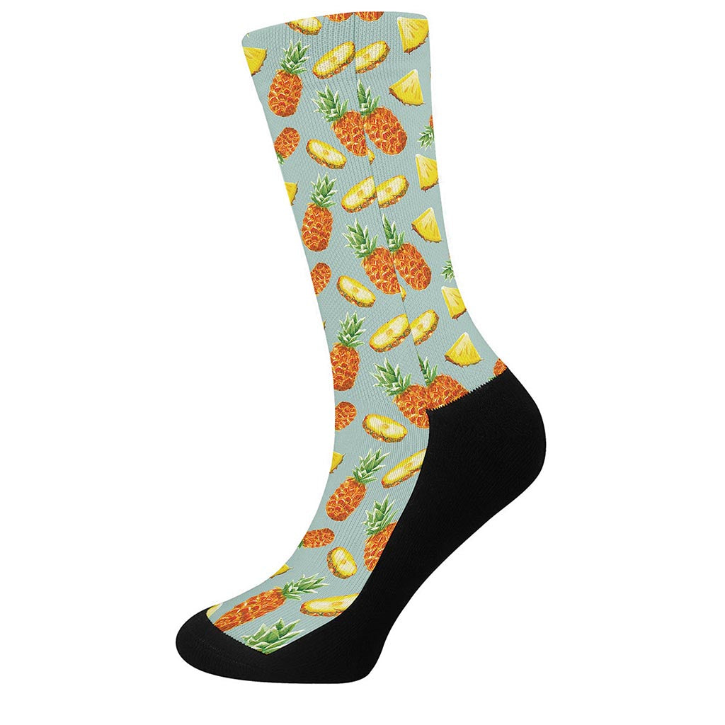 Watercolor Pineapple Pattern Print Crew Socks
