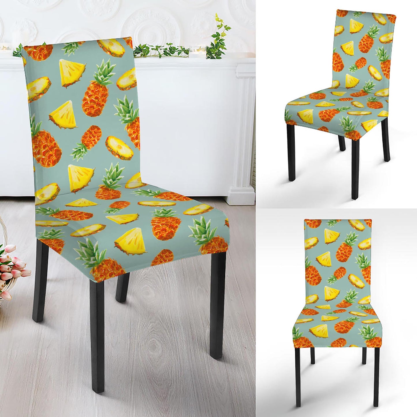 Watercolor Pineapple Pattern Print Dining Chair Slipcover