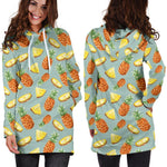 Watercolor Pineapple Pattern Print Hoodie Dress GearFrost
