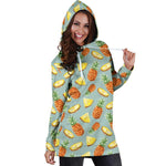 Watercolor Pineapple Pattern Print Hoodie Dress GearFrost
