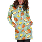 Watercolor Pineapple Pattern Print Hoodie Dress GearFrost