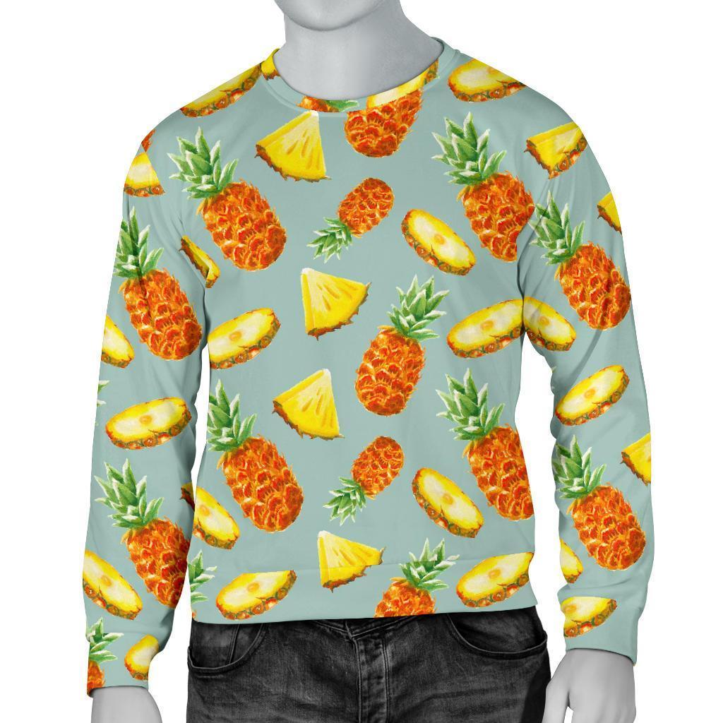 Watercolor Pineapple Pattern Print Men's Crewneck Sweatshirt GearFrost
