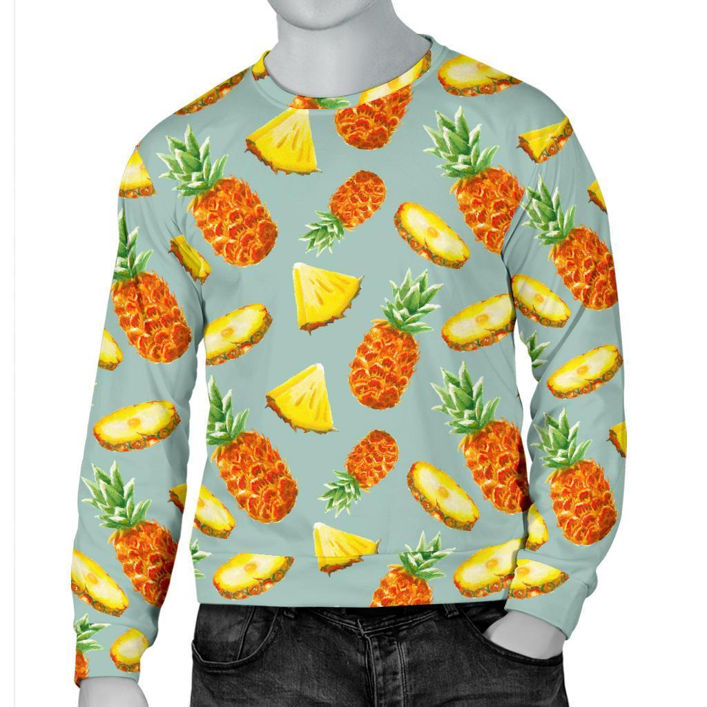 Watercolor Pineapple Pattern Print Men's Crewneck Sweatshirt GearFrost