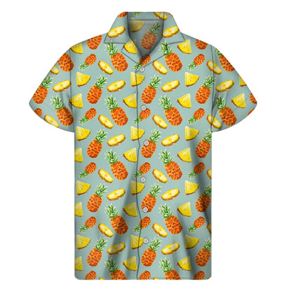 Watercolor Pineapple Pattern Print Men's Short Sleeve Shirt