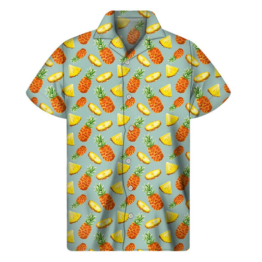 Watercolor Pineapple Pattern Print Men's Short Sleeve Shirt