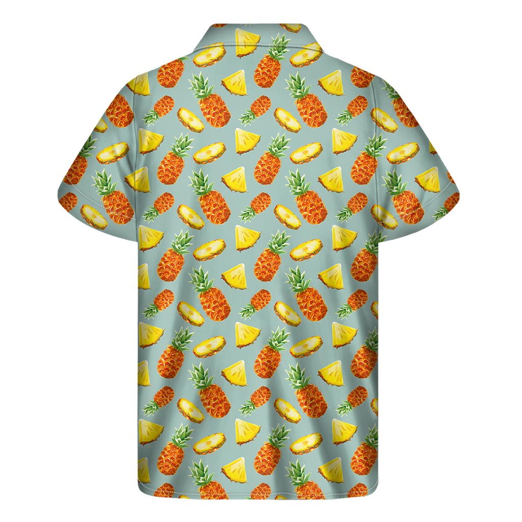 Watercolor Pineapple Pattern Print Men's Short Sleeve Shirt