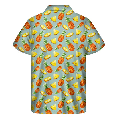 Watercolor Pineapple Pattern Print Men's Short Sleeve Shirt