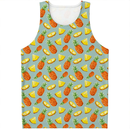Watercolor Pineapple Pattern Print Men's Tank Top