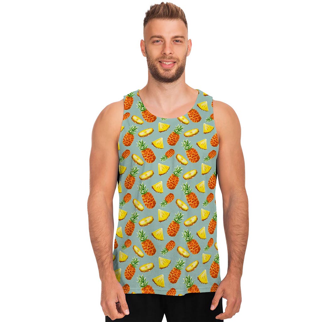 Watercolor Pineapple Pattern Print Men's Tank Top