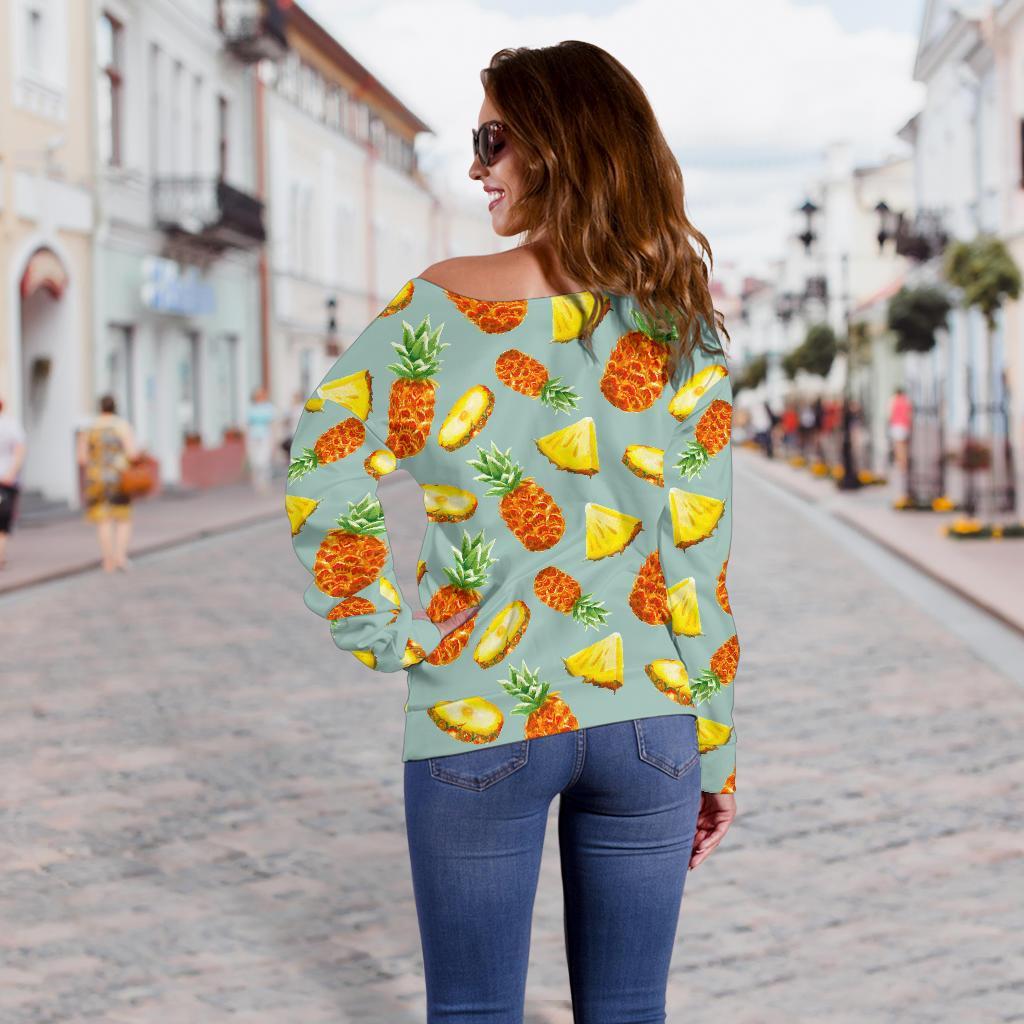 Watercolor Pineapple Pattern Print Off Shoulder Sweatshirt GearFrost