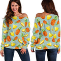 Watercolor Pineapple Pattern Print Off The Shoulder Sweatshirt