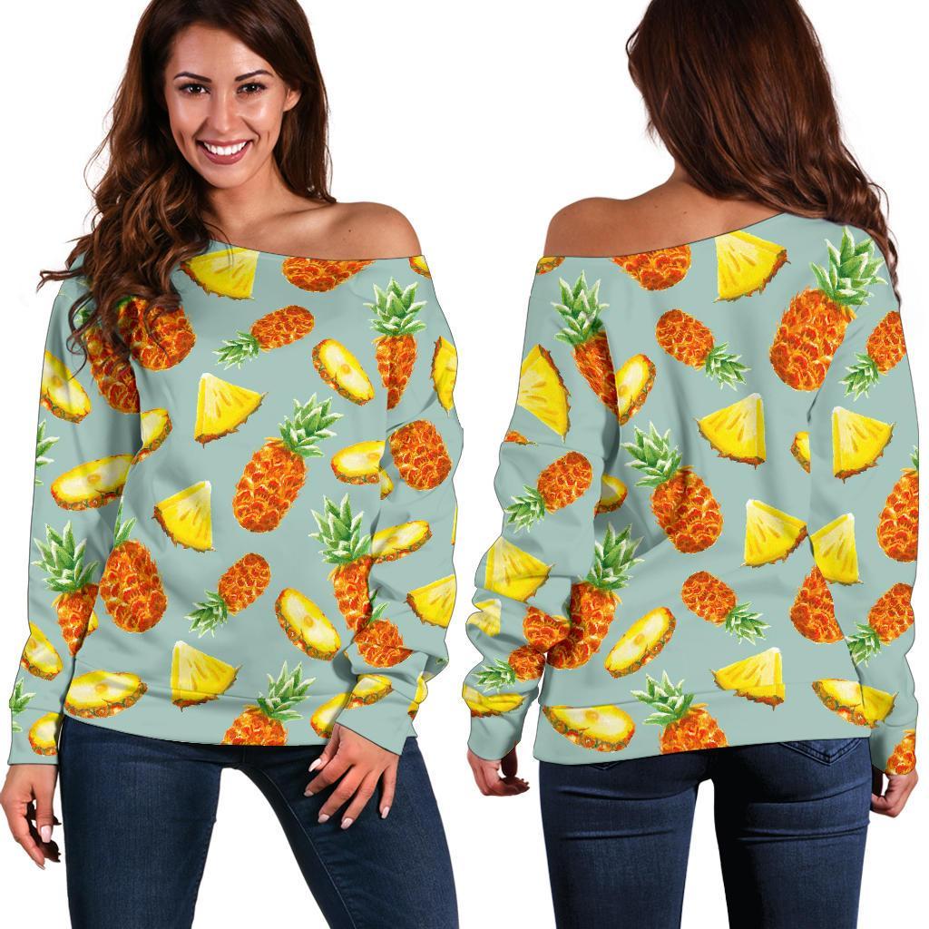 Watercolor Pineapple Pattern Print Off Shoulder Sweatshirt GearFrost