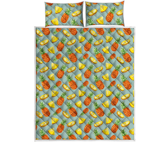 Watercolor Pineapple Pattern Print Quilt Bed Set