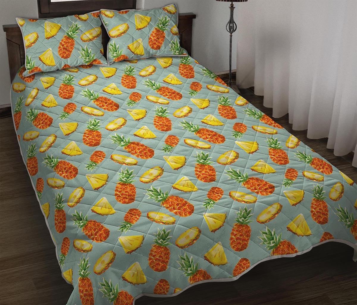 Watercolor Pineapple Pattern Print Quilt Bed Set