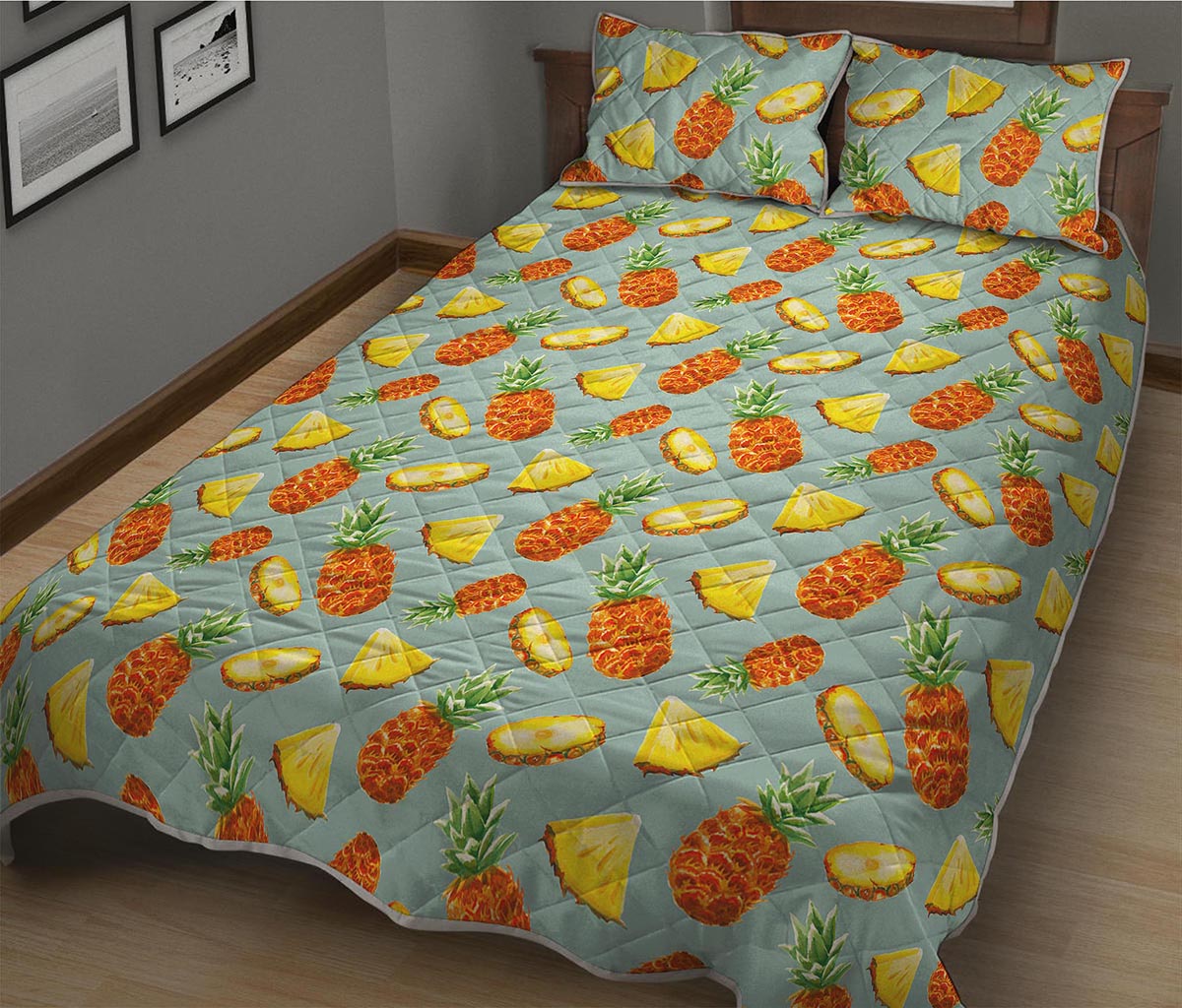 Watercolor Pineapple Pattern Print Quilt Bed Set
