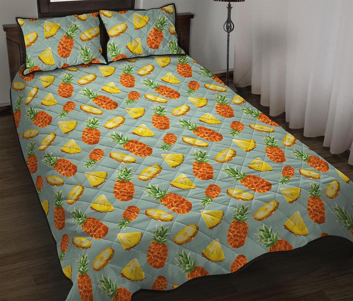 Watercolor Pineapple Pattern Print Quilt Bed Set