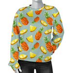 Watercolor Pineapple Pattern Print Women's Crewneck Sweatshirt GearFrost