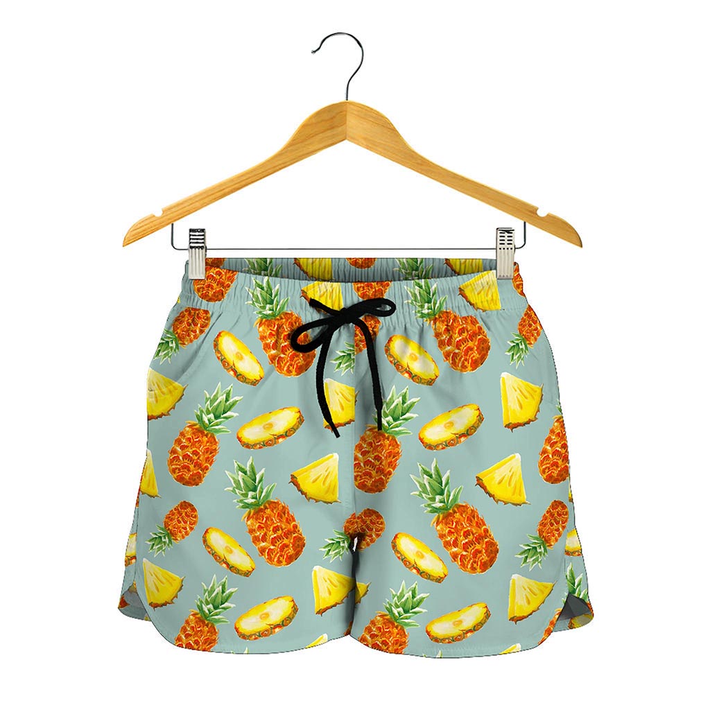 Watercolor Pineapple Pattern Print Women's Shorts