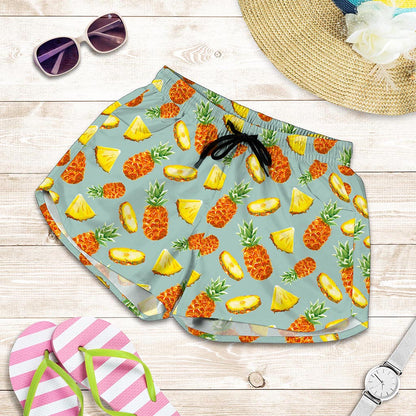 Watercolor Pineapple Pattern Print Women's Shorts