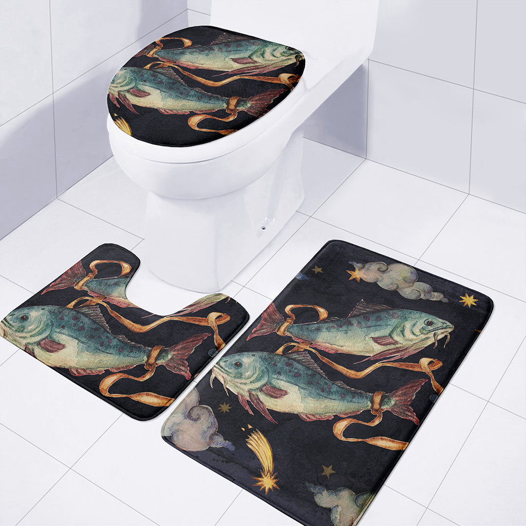 Watercolor Pisces Zodiac Sign Print 3 Piece Bath Mat Set