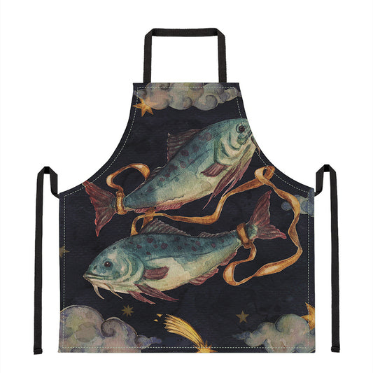 Watercolor Pisces Zodiac Sign Print Apron