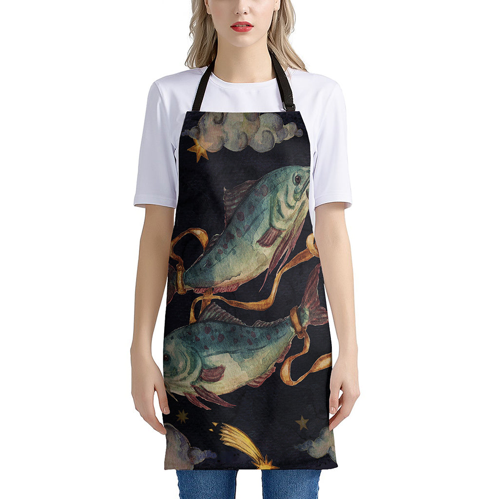 Watercolor Pisces Zodiac Sign Print Apron