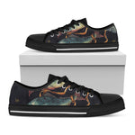 Watercolor Pisces Zodiac Sign Print Black Low Top Shoes 