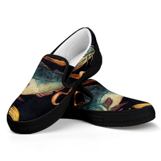 Watercolor Pisces Zodiac Sign Print Black Slip On Shoes