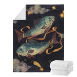 Watercolor Pisces Zodiac Sign Print Blanket