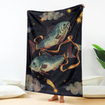 Watercolor Pisces Zodiac Sign Print Blanket