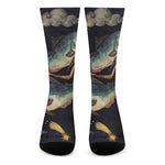 Watercolor Pisces Zodiac Sign Print Crew Socks