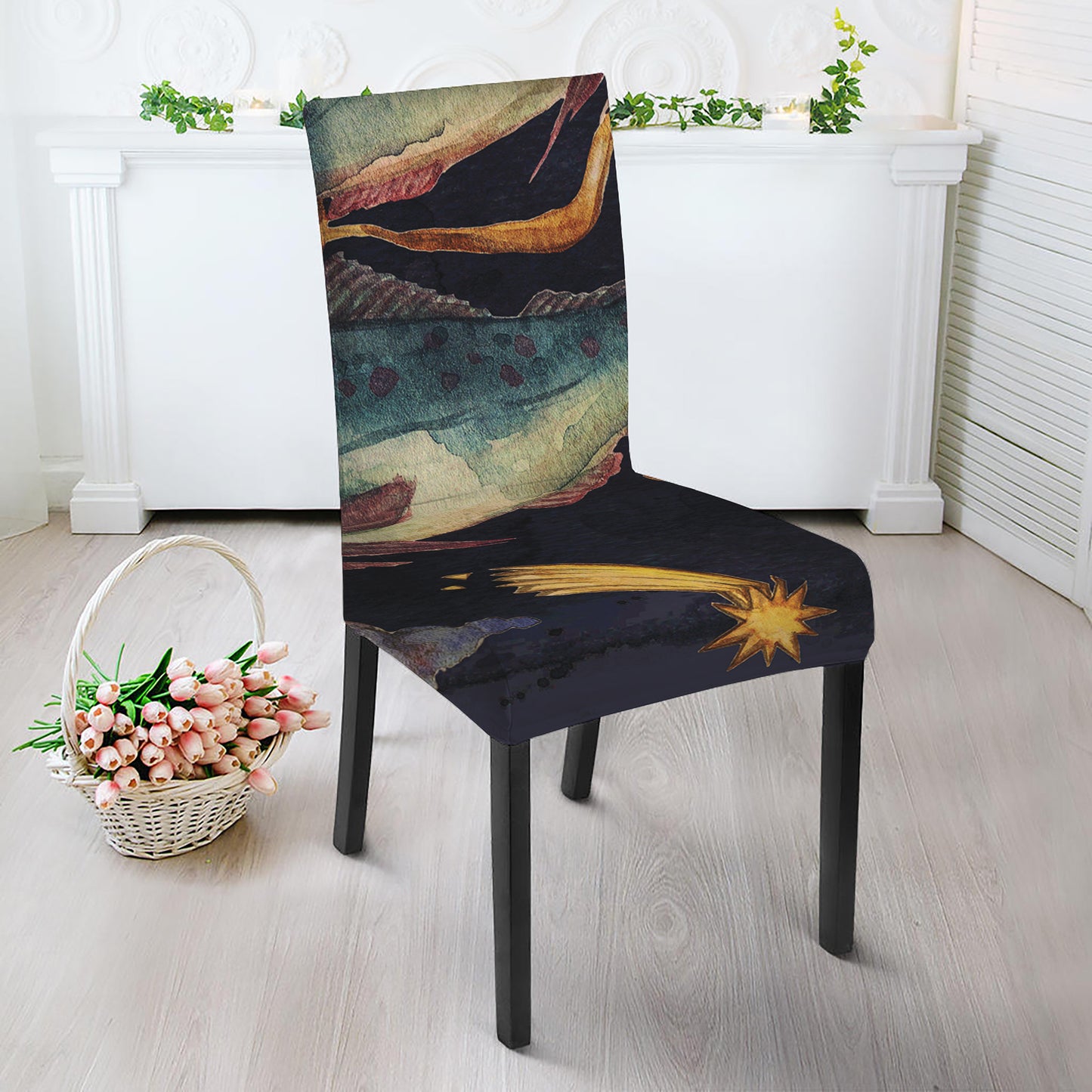 Watercolor Pisces Zodiac Sign Print Dining Chair Slipcover