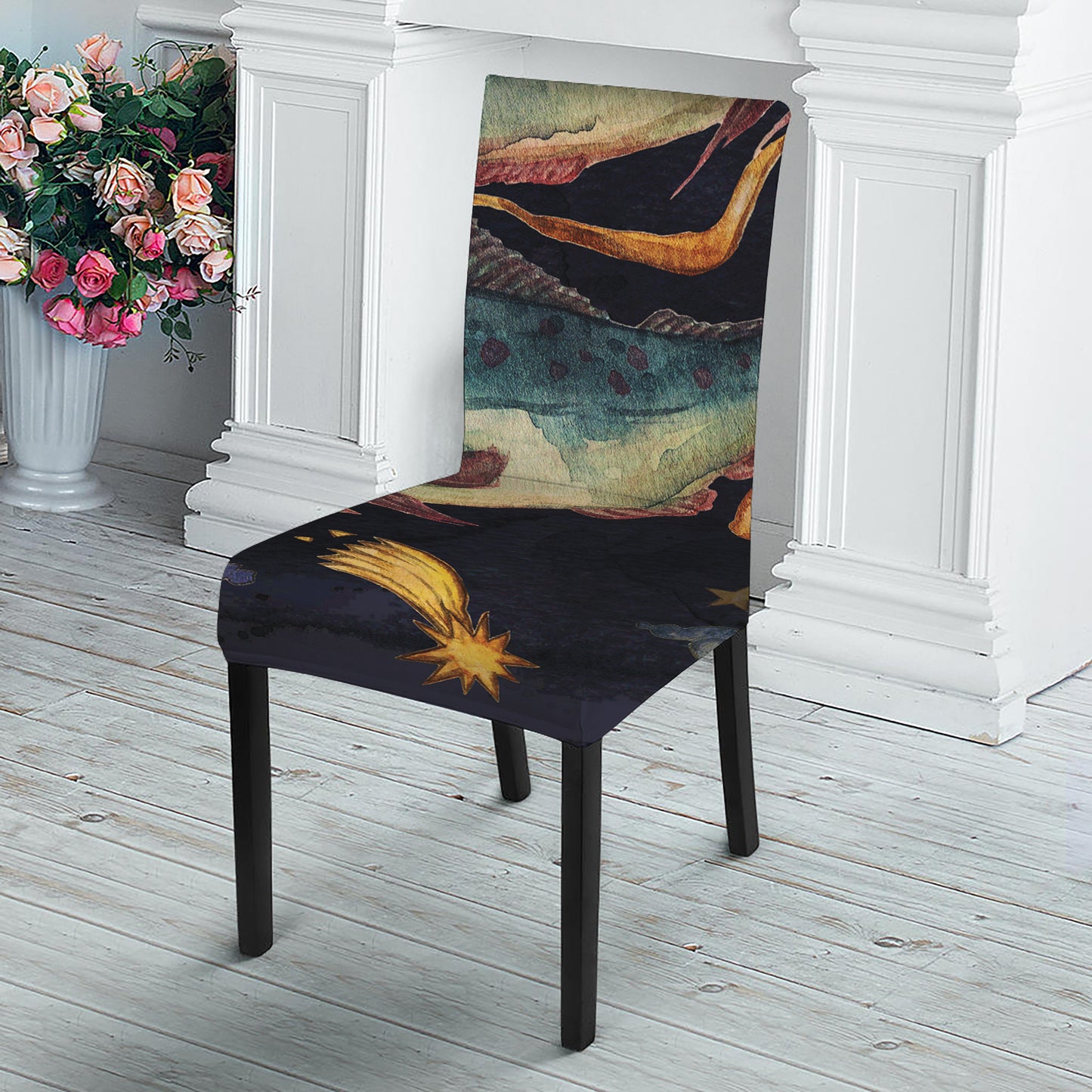 Watercolor Pisces Zodiac Sign Print Dining Chair Slipcover