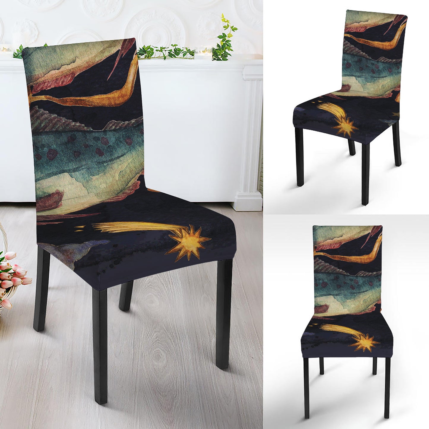 Watercolor Pisces Zodiac Sign Print Dining Chair Slipcover
