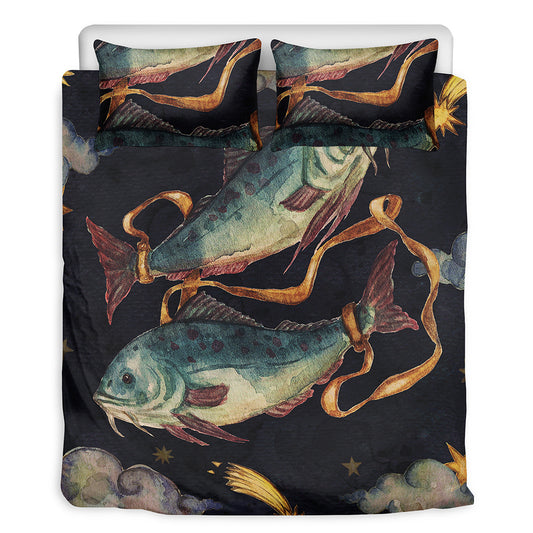 Watercolor Pisces Zodiac Sign Print Duvet Cover Bedding Set