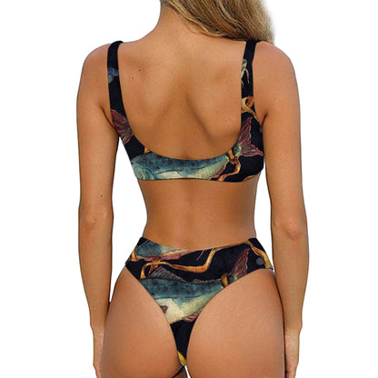 Watercolor Pisces Zodiac Sign Print Front Bow Tie Bikini