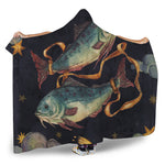 Watercolor Pisces Zodiac Sign Print Hooded Blanket
